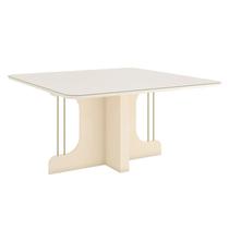 Mesa de Jantar Mavi 150 cm Canto Arredondado com Vidro Off White Henn