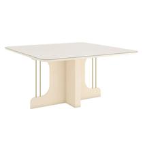 Mesa de Jantar Mavi 150 cm Canto Arredondado com Vidro Off White Henn