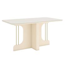 Mesa de Jantar Mavi 160 cm Canto Arredondado com Vidro Off White Henn