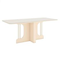 Mesa de Jantar Mavi 200 cm Canto Arredondado com Vidro Off White Henn