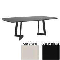 Mesa de Jantar MH-5346 Herval Retangular 190 cm Madeira Laca Preta Vidro Off White
