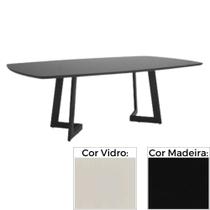 Mesa de Jantar MH-5346 Herval Retangular 220 cm Madeira Laca Preta Vidro Off White