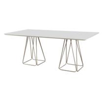 Mesa de Jantar Milão Retangular Off White com Base Metal Champanhe 2 M Mesa de Jantar Milão Retangular Off White com Base Metal Champanhe 2 M