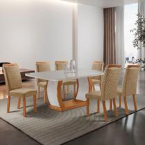 Mesa de Jantar Milena 180cm Tampo MDF Vidro Canto Copo com 6 Cadeiras Aline Mesa de Jantar Milena 180cm Tampo MDF Vidro Canto Copo com 6 Cadeiras Aline