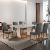 Mesa de Jantar Milena 180cm Tampo MDF Vidro Canto Copo com 6 Cadeiras Aline Mesa de Jantar Milena 180cm Tampo MDF Vidro Canto Copo com 6 Cadeiras Aline
