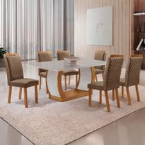 Mesa de Jantar Milena 180cm Tampo MDF Vidro Canto Copo com 6 Cadeiras Lorena Moderna Mobília