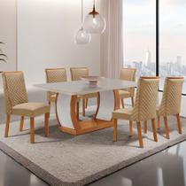 Mesa de Jantar Milena 180cm Tampo MDF Vidro Canto copo com 6 Cadeiras Yasmin