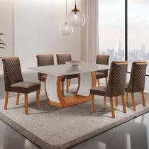 Mesa de Jantar Milena 180cm Tampo MDF Vidro Canto copo com 6 Cadeiras Yasmin