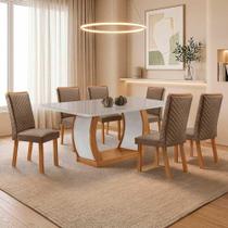 Mesa de Jantar Milena 6 Lugares MDF com Cadeiras Lira Veludo Off White 180CM Moderna Mesa de Jantar Milena 6 Lugares MDF com Cadeiras Lira Veludo Off White 180CM Moderna