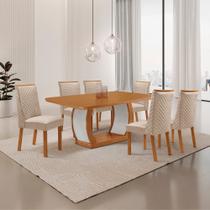 Mesa de Jantar Milena Yasmin 180 cm Tampo MDF Canto copo Laminado com 6 Cadeiras Moderna Mobília