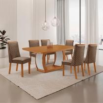 Mesa de Jantar Milena Yasmin 180 cm Tampo MDF Canto copo Laminado com 6 Cadeiras Moderna Mobília