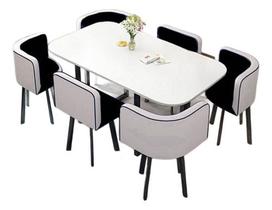 Mesa De Jantar Minimalista Com 6 Cadeiras Compacta 145cm Mesa De Jantar Minimalista Com 6 Cadeiras Compacta 145cm
