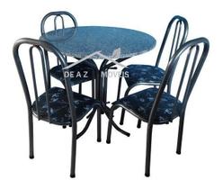 Mesa De Jantar Mõnaco 4 Cadeiras Tampo em Granito verdadeiro Redonda cor Chumbo cinza craqueada