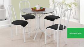 Mesa De Jantar Mônaco C/ 4 Cadeiras tampo em Granito verdadeiro redonda material Aço cor Branca ultimas unidades