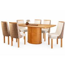 Mesa de Jantar Montreal 180x90cm em Linho Sem Vidro e 6 Cadeiras Montreal Cel Móveis Cor Cinamomo com Tecido Bege Mesa de Jantar Montreal 180x90cm em Linho Sem Vidro e 6 Cadeiras Montreal Cel Móveis Cor Cinamomo com Tecido Bege