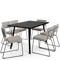 Mesa de Jantar Montreal Preto 135cm com 06 Cadeiras Industrial Allana F01 Bouclê Bege - Lyam