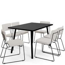 Mesa de Jantar Montreal Preto 135cm com 06 Cadeiras Industrial Allana F01 Bouclê Cru - Lyam