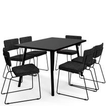Mesa de Jantar Montreal Preto 135cm com 06 Cadeiras Industrial Allana F01 Linho Chumbo - Lyam