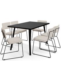 Mesa de Jantar Montreal Preto 135cm com 06 Cadeiras Industrial Allana F01 Linho Cru - Lyam