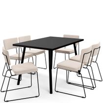Mesa de Jantar Montreal Preto 135cm com 06 Cadeiras Industrial Allana F01 Suede Bege - Lyam