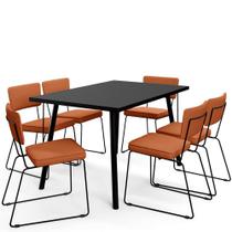 Mesa de Jantar Montreal Preto 135cm com 06 Cadeiras Industrial Allana F01 Tecido Terracota - Lyam