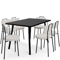 Mesa de Jantar Montreal Preto 135cm com 06 Cadeiras Industrial Barcelona F01 Bouclê Cru - Lyam