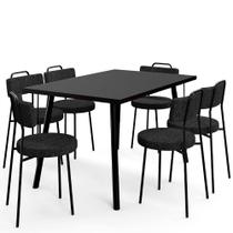 Mesa de Jantar Montreal Preto 135cm com 06 Cadeiras Industrial Barcelona F01 Linho Chumbo - Lyam