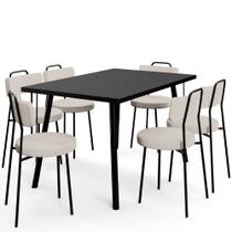 Mesa de Jantar Montreal Preto 135cm com 06 Cadeiras Industrial Barcelona F01 Linho Cru - Lyam