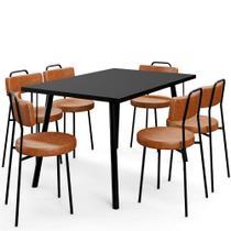 Mesa de Jantar Montreal Preto 135cm com 06 Cadeiras Industrial Barcelona F01 material sintético Camel - Lyam