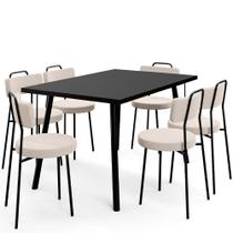 Mesa de Jantar Montreal Preto 135cm com 06 Cadeiras Industrial Barcelona F01 Suede Bege - Lyam