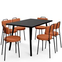 Mesa de Jantar Montreal Preto 135cm com 06 Cadeiras Industrial Barcelona F01 Tecido Terracota - Lyam