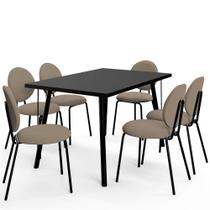 Mesa de Jantar Montreal Preto 135cm com 06 Cadeiras Industrial Évora F01 Bouclê Bege - Lyam
