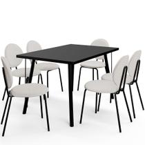 Mesa de Jantar Montreal Preto 135cm com 06 Cadeiras Industrial Évora F01 Bouclê Cru - Lyam