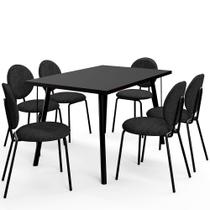 Mesa de Jantar Montreal Preto 135cm com 06 Cadeiras Industrial Évora F01 Linho Chumbo - Lyam