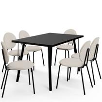 Mesa de Jantar Montreal Preto 135cm com 06 Cadeiras Industrial Évora F01 Linho Cru - Lyam
