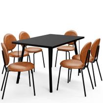 Mesa de Jantar Montreal Preto 135cm com 06 Cadeiras Industrial Évora F01 material sintético Camel - Lyam
