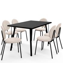 Mesa de Jantar Montreal Preto 135cm com 06 Cadeiras Industrial Évora F01 Suede Bege - Lyam
