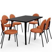 Mesa de Jantar Montreal Preto 135cm com 06 Cadeiras Industrial Évora F01 Tecido Terracota - Lyam