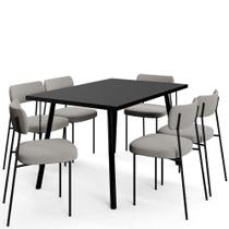 Mesa de Jantar Montreal Preto 135cm com 06 Cadeiras Industrial Melina F01 Bouclê Bege - Lyam