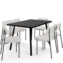 Mesa de Jantar Montreal Preto 135cm com 06 Cadeiras Industrial Melina F01 Bouclê Cru - Lyam