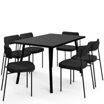 Mesa de Jantar Montreal Preto 135cm com 06 Cadeiras Industrial Melina F01 Linho Chumbo - Lyam