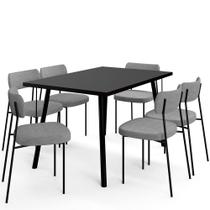 Mesa de Jantar Montreal Preto 135cm com 06 Cadeiras Industrial Melina F01 Linho Cinza Escuro - Lyam