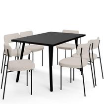 Mesa de Jantar Montreal Preto 135cm com 06 Cadeiras Industrial Melina F01 Linho Cru - Lyam