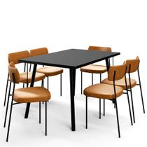 Mesa de Jantar Montreal Preto 135cm com 06 Cadeiras Industrial Melina F01 material sintético Whisky - Lyam