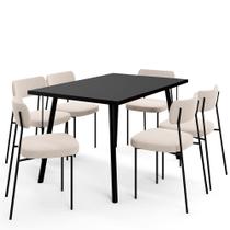 Mesa de Jantar Montreal Preto 135cm com 06 Cadeiras Industrial Melina F01 Suede Bege - Lyam
