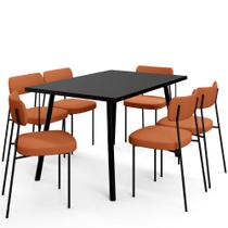 Mesa de Jantar Montreal Preto 135cm com 06 Cadeiras Industrial Melina F01 Tecido Terracota - Lyam