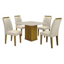 Mesa de Jantar Napoli 90x90 Freijó Decor Off White com 4 Cadeiras Doha MDF Freijó Joli Palha Leifer Móveis