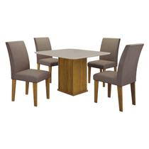 Mesa de Jantar Napoli 90x90 Freijó Decor Off White com 4 Cadeiras MDF Freijó Joli Camurça Leifer Móveis Mesa de Jantar Napoli 90x90 Freijó Decor Off White com 4 Cadeiras MDF Freijó Joli Camurça Leifer Móveis
