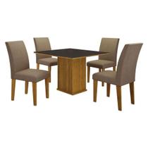 Mesa De Jantar Napoli 90x90 Reto Freijó Decor Chumbo Com 4 Cadeiras Mdf Freijó Joli Camurça - Leifer Móveis