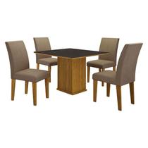 Mesa de Jantar Napoli 90x90 Reto Freijó Decor Chumbo com 4 Cadeiras MDF Freijó Joli Camurça Leifer Móveis
